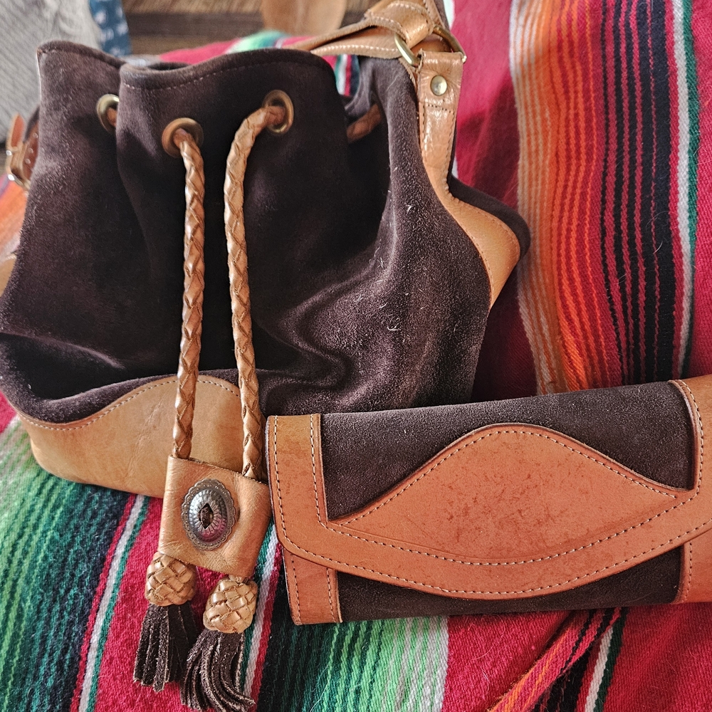 Brown and Tan Suede Women's Bag Set